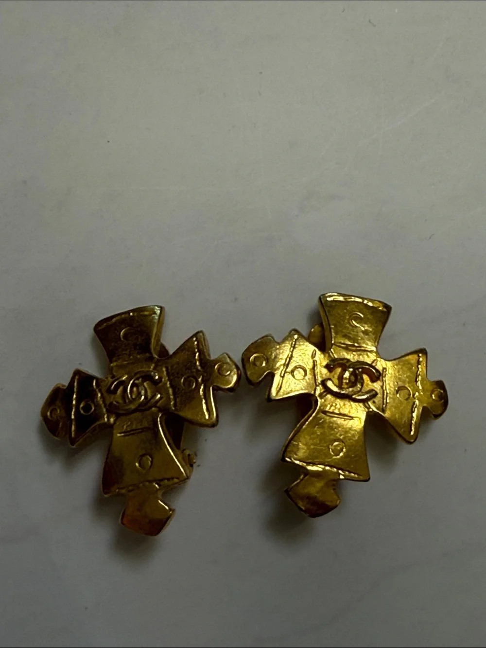 CHANEL Gold Cross-Form Clip-On Earrings with Interlocking CC